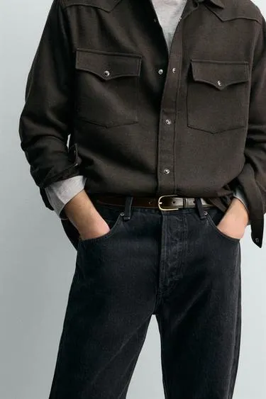 Кожаный ремень с декоративной строчкой AARON LEVINE X ZARA