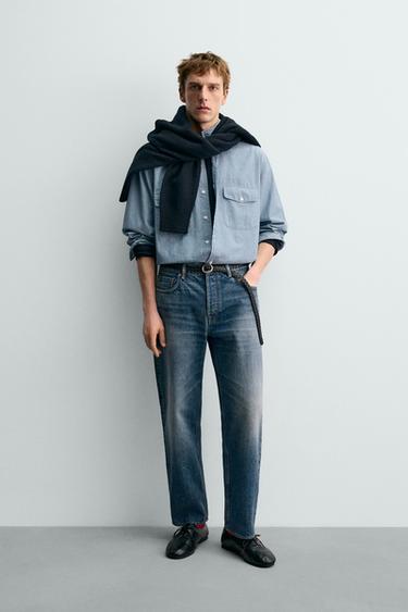 Zara Рубашка из джинсовой ткани CHAMBRAY AARON LEVINE X ZARA