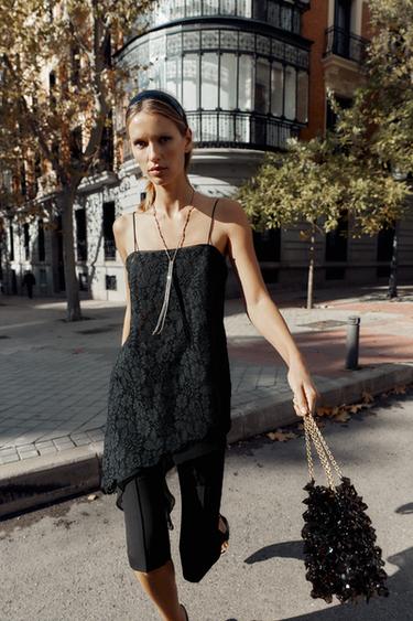 Zara Длинный асимметричный кружевной топ