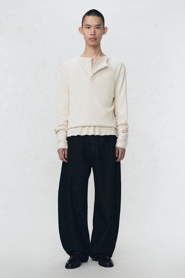 Рубашка с воротником HENLEY из вафельного трикотажа SOSHIOTSUKI X ZARA