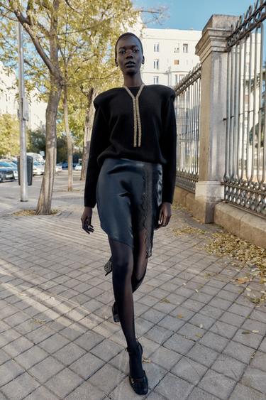 Zara Мини-юбка из атласа с кружевом