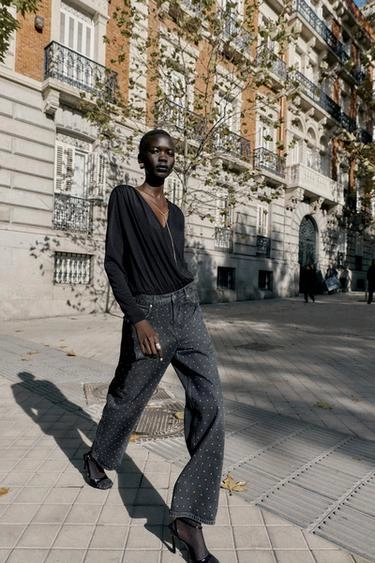 Джинсы LOOSE STRAIGHT с высокой талией и блестками Z1975- Заказать в России