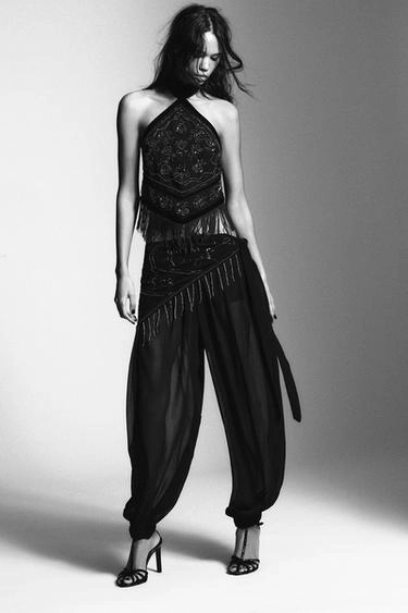 COMBINED HALTER NECK BEADED GEORGETTE TOP