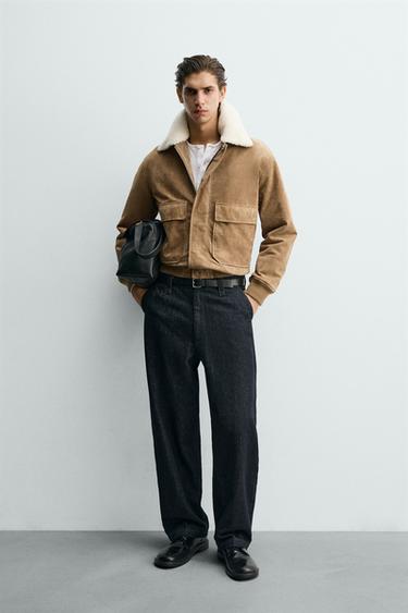 Zara Куртка из кожи и замши с отделкой из искусственного меха