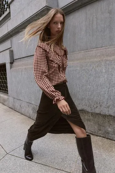 Блуза в клетку виши с воланами- Заказать в России