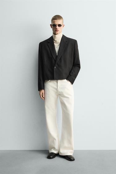 Zara Укороченный блейзер в тонкую полоску