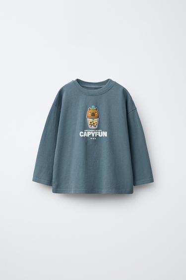 Zara Футболка с эффектом GARMENT DYE с принтом «капибара CAPYFUN ©»