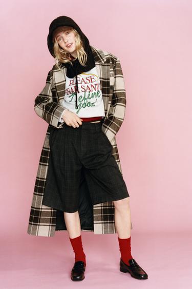 Zara Пальто очень длинное в клетку с шерстью купить с доставкой.