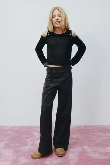 Брюки в тонкую полоску с завязками- Заказать в России