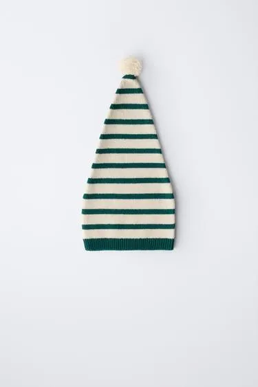 0 месяцев – 14 лет/ вязаная шапка в полоску с помпоном и шерстью