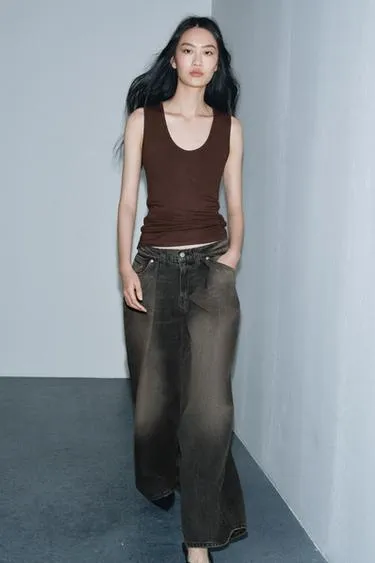 Джинсы ZW COLLECTION WIDE LEG со средней посадкой и вытачками