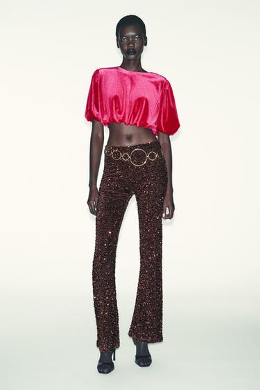 Zara Укороченный вельветовый топ объемного кроя купить с доставкой.