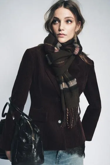 Шарф в клетку с бахромой- Заказать в России