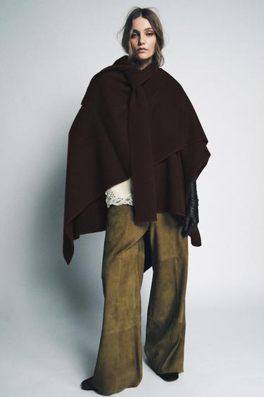 Zara Трикотажная накидка с шарфом и контрастной нитью