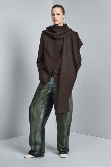 Zara Блейзер в тонкую полоску с шарфом — ZW COLLECTION LIMITED EDITION