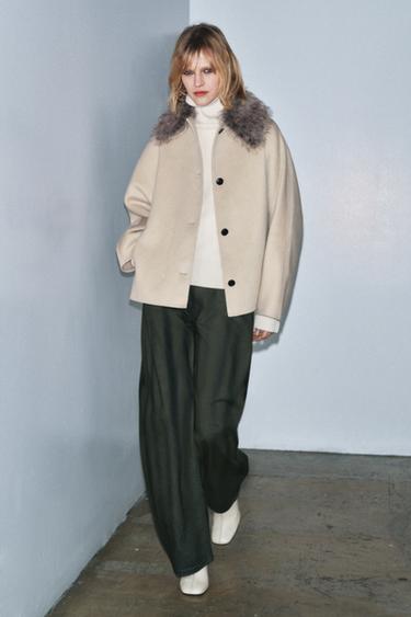 Zara Куртка с шерстью и воротником из искусственного меха — ZW COLLECTION