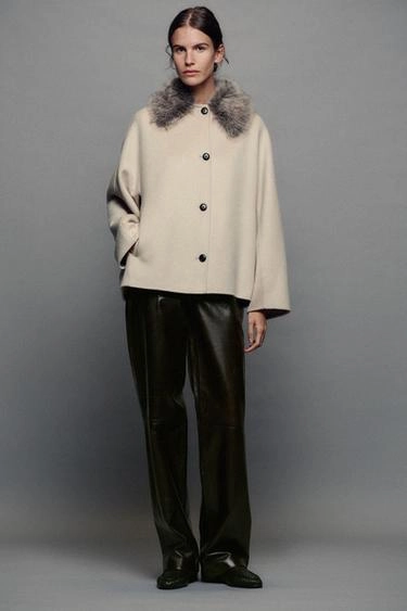 Жакет из шерстяной смеси с искусственным мехом zw collection