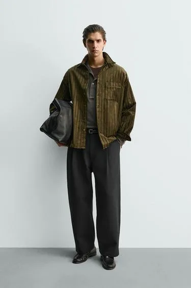 Вельветовая рубашка в полоску с рельефным узором- Заказать в России