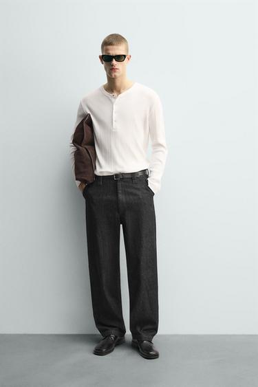 Zara Футболка из рельефной ткани с воротником на кнопках