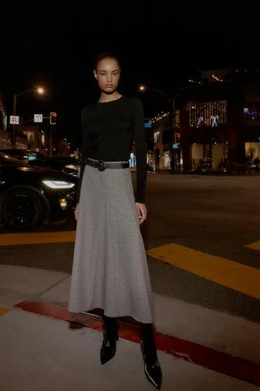 Юбка миди в клетку с ремнем- Заказать в России