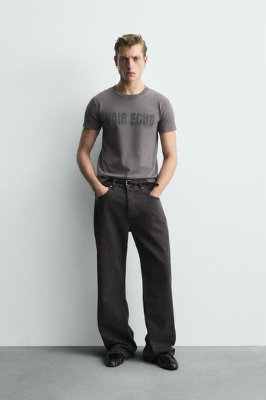 Zara Футболка кроп с надписью и эффектом потертости