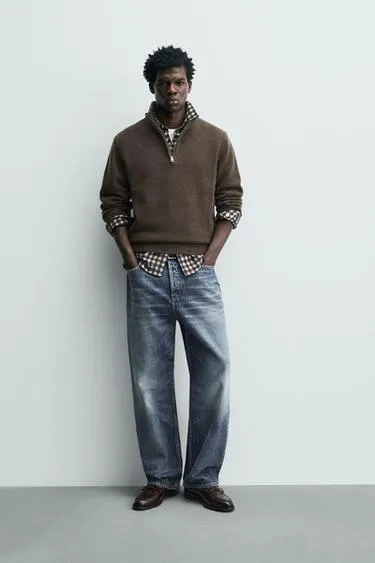 Свитер из 100% шерсти с воротником на молнии- Заказать в России