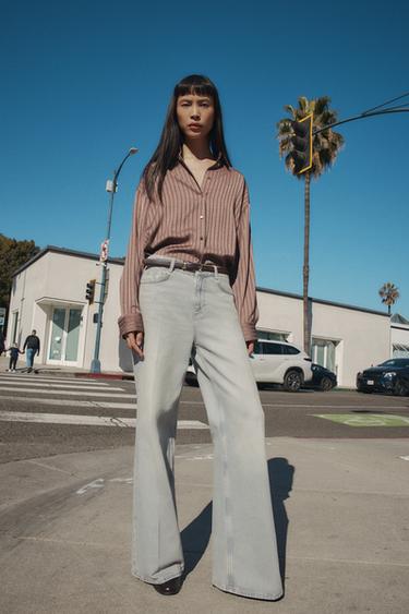 Zara Атласная рубашка в полоску