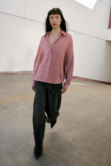 Zara Атласная рубашка в полоску