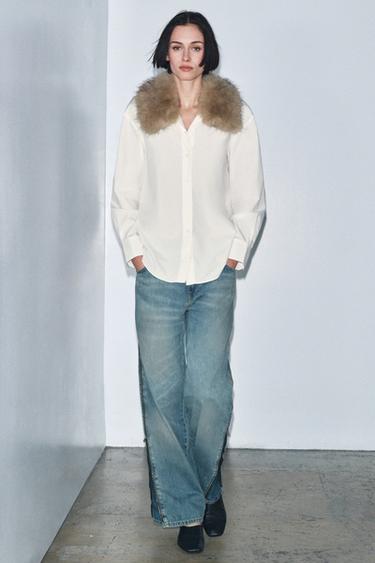 Zara Рубашка из поплина с воротником с искусственным мехом — ZW COLLECTION купить с доставкой.