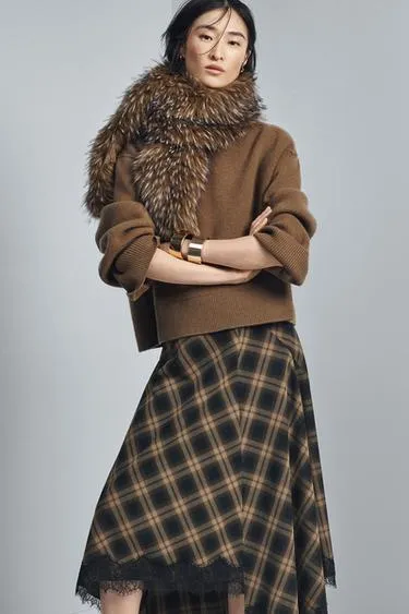 Юбка в клетку с кружевом — ZW COLLECTION LIMITED EDITION- Заказать в России