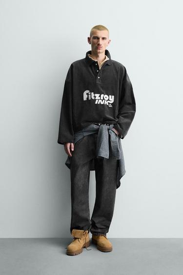 Zara Укороченное поло из вельвета с вышивкой