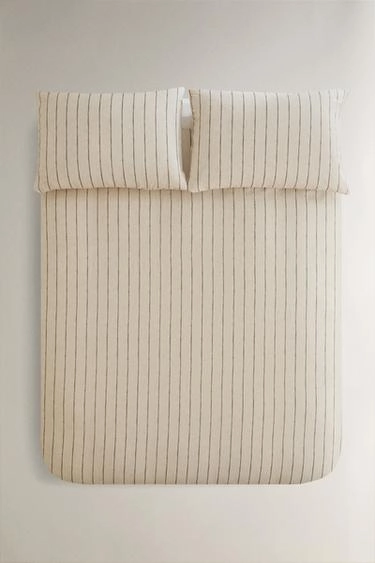 Покрывало из хлопка и льна в полоску