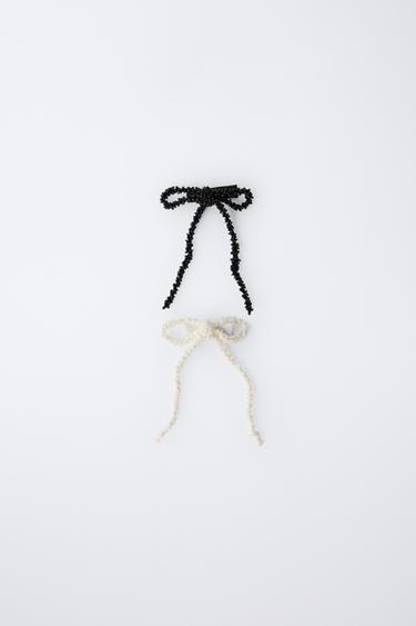 Zara Набор из двух заколок-бантиков с бисером купить с доставкой.