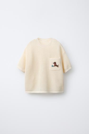 Zara Трикотажная футболка с вышивкой и карманом купить с доставкой.