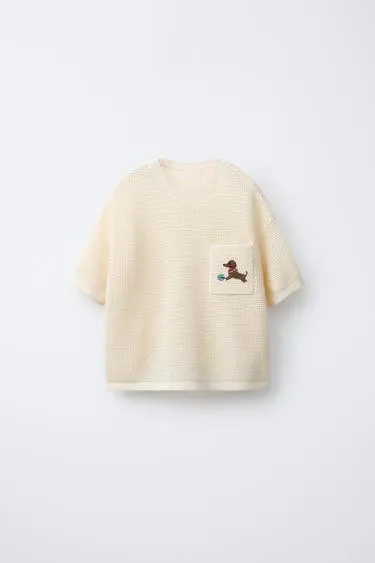 Трикотажная футболка с вышивкой и карманом- Заказать в России