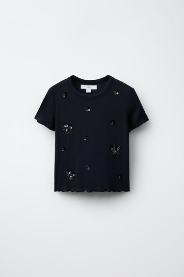 Zara Футболка в рубчик с пайетками