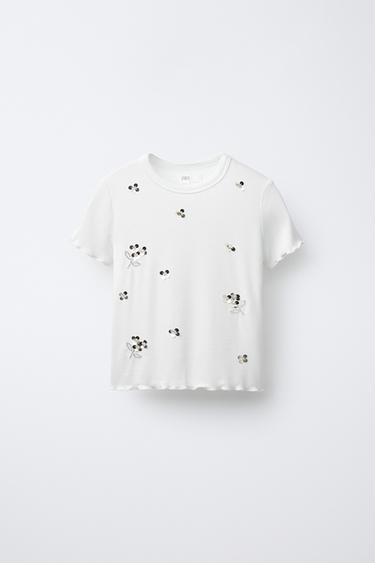 Zara Футболка в рубчик с пайетками купить с доставкой.