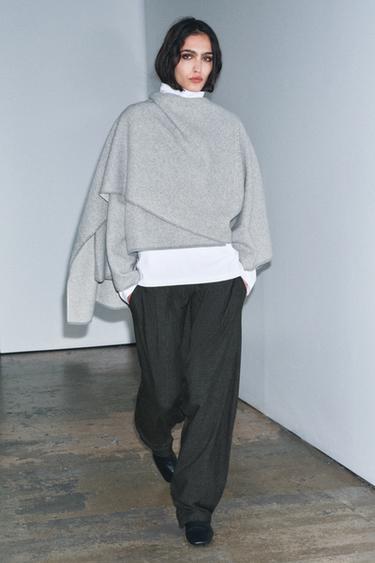 Zara Короткое пальто из 100% шерсти с шарфом