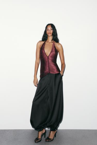 Zara Топ с горловиной халтер и бахромой купить с доставкой.