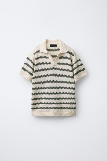 Zara Вязаное поло крючком в полоску
