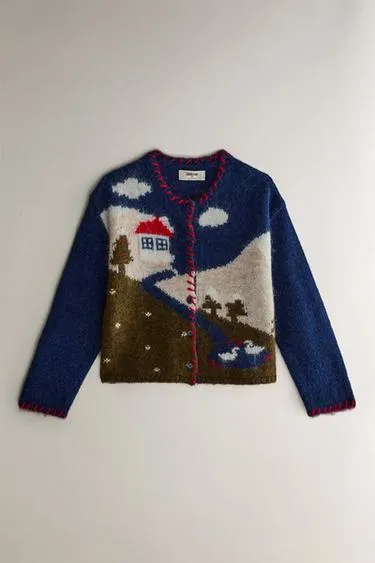 Детский кардиган с новогодним пейзажем- Заказать в России