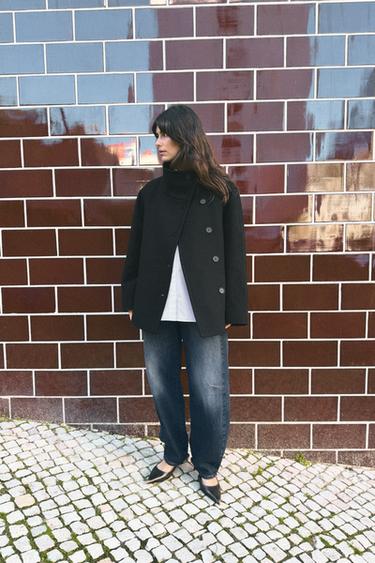 Zara Короткое пальто из смесовой шерсти с воротником-стойкой