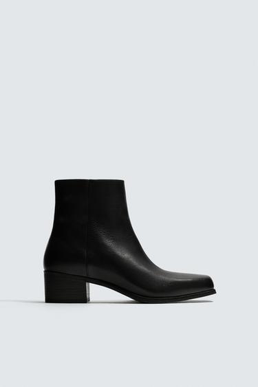 Zara Кожаные ботинки на каблуке