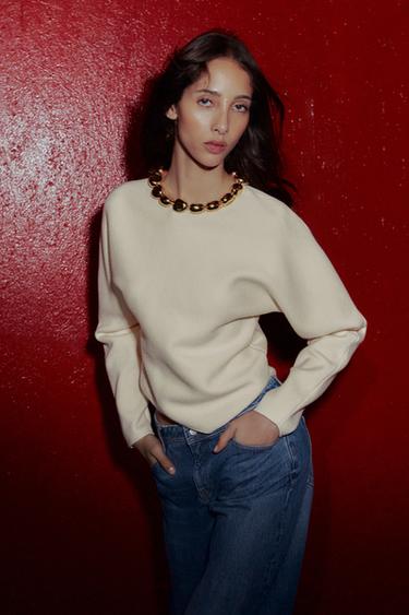 Zara Трикотажный джемпер с бусинами на воротнике купить с доставкой.