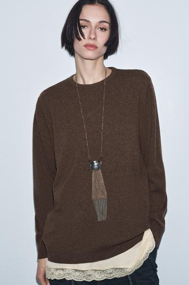 Zara Комбинированный свитер из шерсти