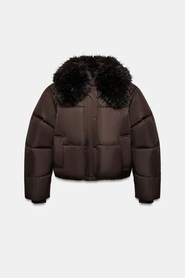 Утепленная куртка-бомбер с лацканами из искусственного меха