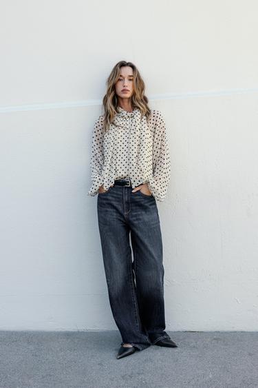 Zara Блуза из ткани с принтом в горошек