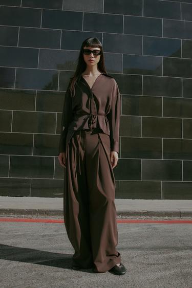 Zara Атласная блузка с поясом купить с доставкой.