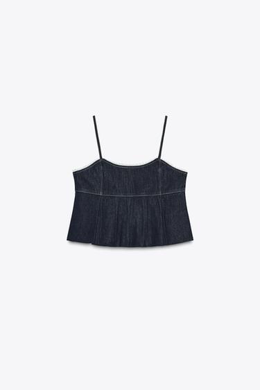 Zara Короткий джинсовый топ Z1975 с кружевом купить с доставкой.