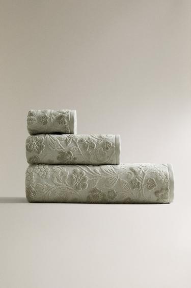 Zara Велюровое хлопковое полотенце с цветочным жаккардовым узором